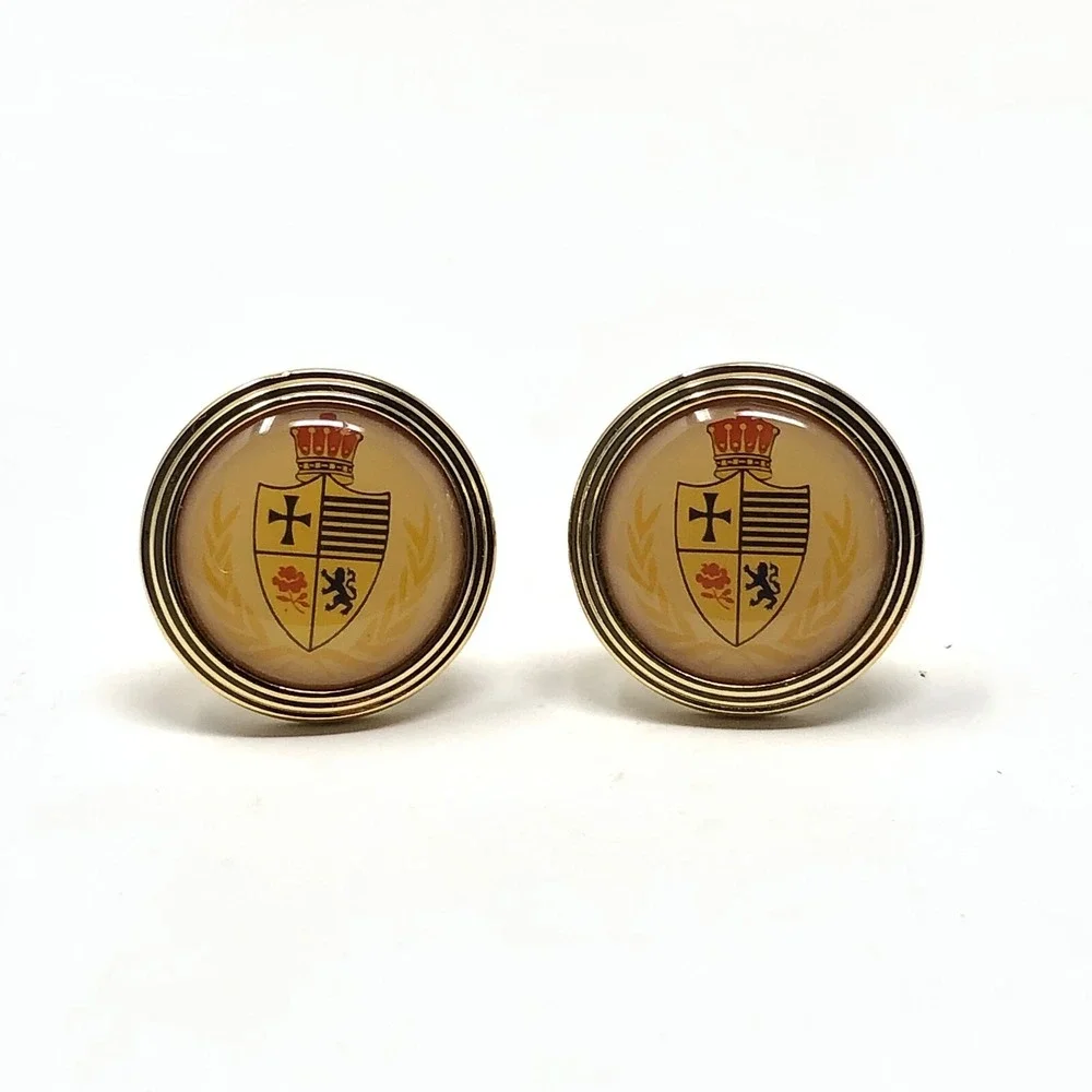 Medieval Crest Cufflinks Epoxy Shield Crown Cross Formal Wedding Gold Mens